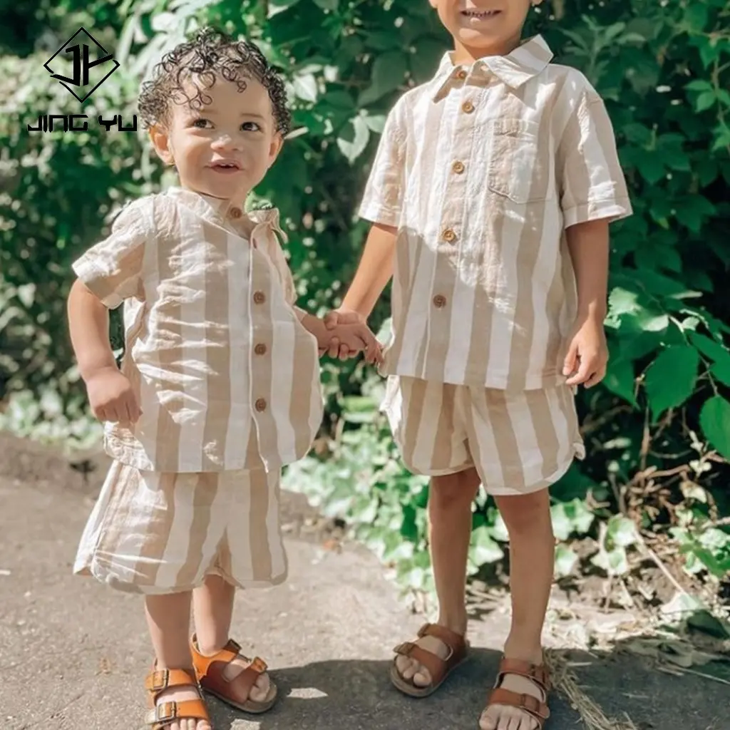 Roupas de verão para bebês meninos, camiseta de manga curta de algodão e linho, shorts de musselina, 2 peças, roupas para bebês meninos