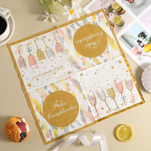 Hanlin Gold Embossed Paper Napkins 330mm Printed Wine Glass Design For Wedding Anniversary Birthday Party - Product Image 3