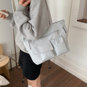 Borsa Tote in Nylon Multi-tasca con Due Cerniere, Borsa <span class=keywords><strong>a</strong></span> Spalla Casual da Donna, Leggera e Resistente per Scuola, <span class=keywords><strong>Lavoro</strong></span>, Shopping - Product Image 3