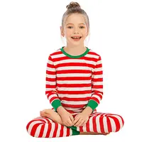 Rot und weiß gestreifte Weihnachten passende Pyjamas Baumwolle Kinder Jungen Urlaub passende Familie Weihnachten Pyjamas