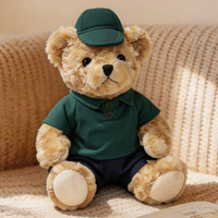 Oso de Peluche Marrón de 25 cm con Camiseta Polo Blanca, Roja, Verde y Rosa, Gorro, Se Puede Personalizar el Logotipo en el Pecho, Camiseta Promocional, Regalo Clínico, Poliéster