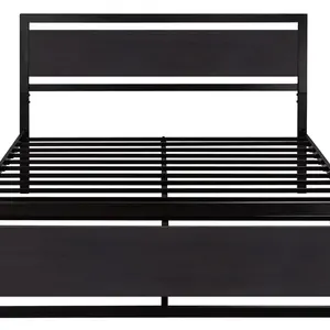 工業用ブラウンブラックヘッドボードフットボードメタルフレーム最新のダブルベッドデザイン、ベッド下収納付き
