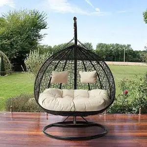 Hochwertiger Patio-Schwingstuhl Doppelsitz-Lounge-Stuhl Garten entspannung Hängematte Weide Rattan hängende Eierschaukelstühle mit Kopfchen