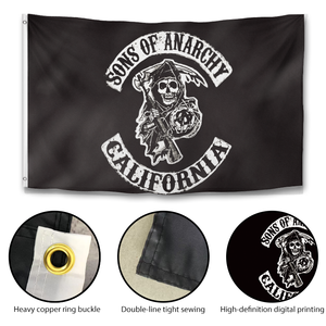 Bandiera Sons of <span class=keywords><strong>Anarchy</strong></span> 3x5ft, Striscione in Poliestere Bifacciale SOA California per Decorazione Esterna, Moto, Man Cave, Bar - Product Image 3