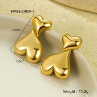 Set anting-anting hati Hari Valentine klasik, Set perhiasan hadiah sederhana emas tahan air hipoalergenik