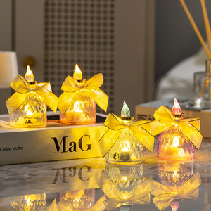2026 New Christmas LED Bow Candle Lamp Wholesale Plastic Simulation Flame <b>Light</b> Battery Powered Small Night <b>Light</b> - Product Image 2