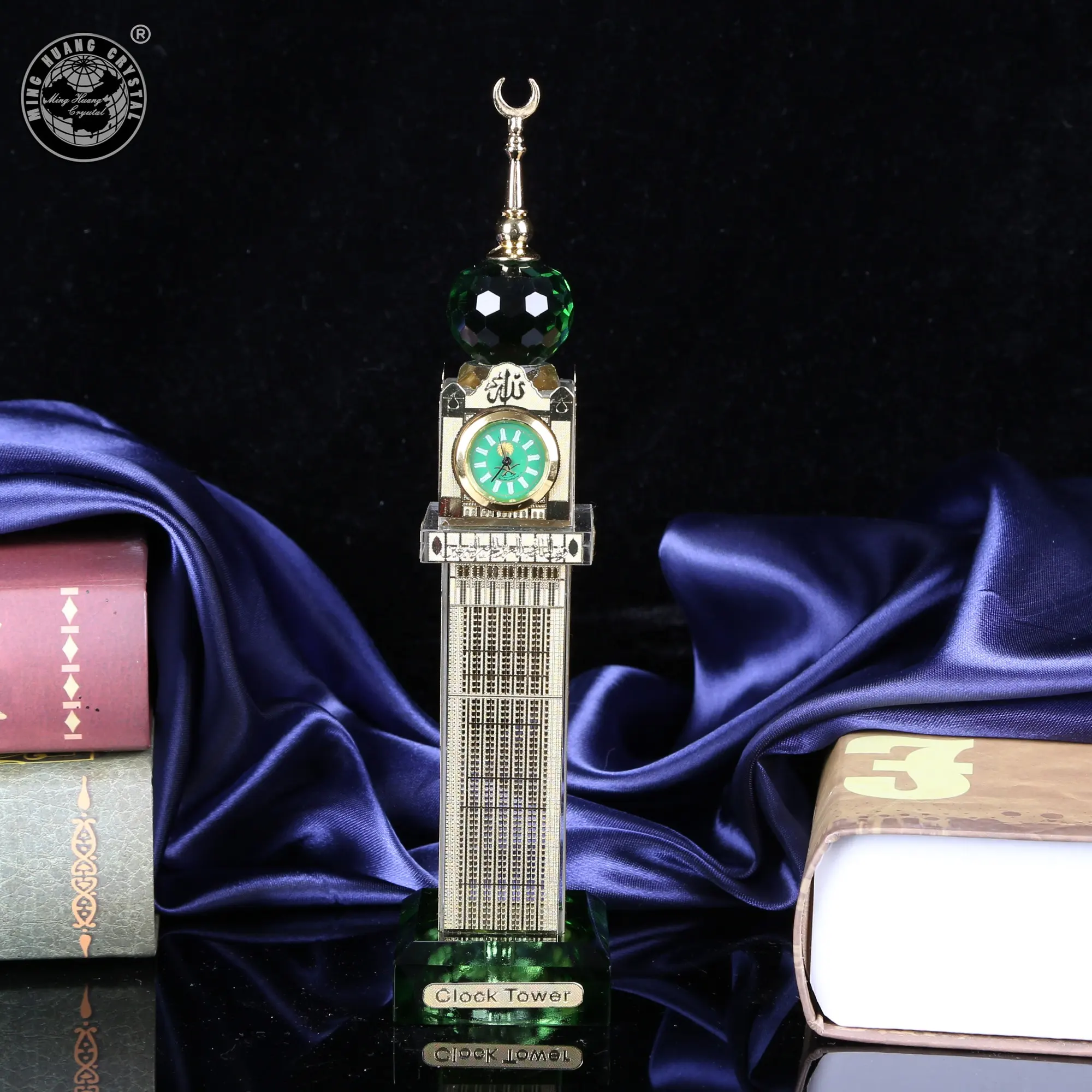 मक्का मक्का क्रिस्टल उपहार स्मारिका इस्लामी रमजान टॉवर क्रिस्टल मस्जिद घड़ी का नेतृत्व किया