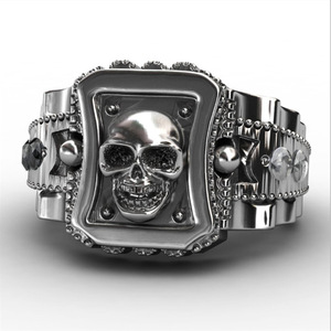 Bague tête de crâne style gothique punk pour hommes, bijoux et accessoires de mode hip-hop - Product Image 1