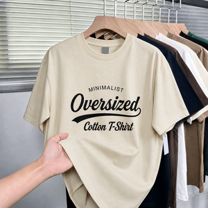 T-shirt en coton 100% à imprimé caoutchouc style minimaliste tons terreux, 220-260 GSM, coupe oversize, col rond, streetwear moderne, prêt à être expédié - Product Image 1