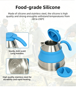 Bouilloire pliable résistante à la chaleur pour cuisinière à <span class=keywords><strong>gaz</strong></span>, bouilloire portable en silicone et acier inoxydable pliable pour l'extérieur avec couvercle - Product Image 3