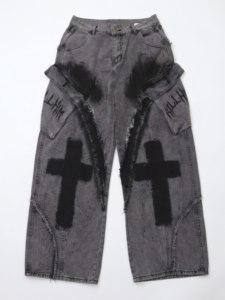 <span class=keywords><strong>Pantalon</strong></span> de survêtement unisexe en nylon/coton, coupe décontractée, jambe large, double couche de tissu, effet vieilli, teint en pièce, style baggy - Product Image 5
