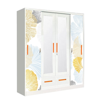 Armoire Moderne en Acier Imprimé avec Miroir et Portes Coulissantes pour Chambre à Coucher