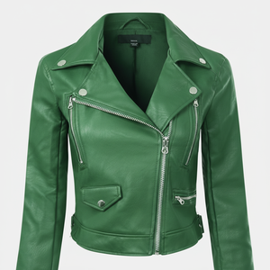 Chaqueta de piel sintética de motorista de manga larga con cierre de cremallera para mujer personalizada de primera calidad OEM - Product Image 1