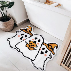 Alfombrilla de felpa fantasma de calabaza de Halloween, diseño de telaraña, alfombra antideslizante absorbente de agua para baño, entrada, uso doméstico - Product Image 6