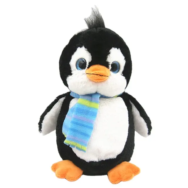 Дешевые плюшевые игрушки пингвин с большими глазами, мягкая игрушка пингвин с шарфом