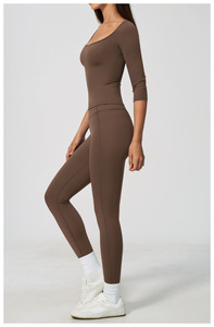 Conjunto de Yoga Casual a Rayas para Mujer, Sin Mangas, Leggings de Cintura Alta, Tejido Elástico de Spandex y Nailon, Ajuste Ceñido, Primavera/Verano - Product Image 4