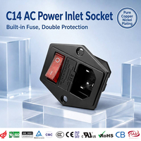 Módulo de Entrada de Energía IEC C14 con Interruptor Basculante LED Rojo, Portafusibles 10A 250V, Montaje en Panel, Retardante de Llama, CE RoHS