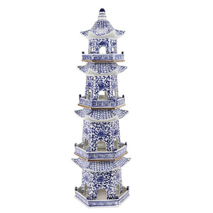 Figurine de pagode en porcelaine chinoise antique bleu blanc à 5 couches vase de sol tulipe forme de pagode en céramique pour les occasions de Pâques Ramadan - Product Image 3