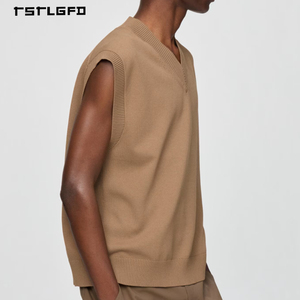 Chaleco de Punto Personalizado Extra Grande con Cuello en V, de Peso Medio, Color Sólido, Hombros Caídos, para Hombre - Product Image 2