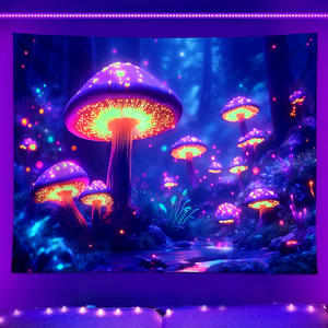 Personnalisé Bohème <span class=keywords><strong>Psychédélique</strong></span> Champignon Tapisserie <span class=keywords><strong>UV</strong></span> Réactif <span class=keywords><strong>Tenture</strong></span> Murale Glowing LED Effet Lumière Partie Salle Décor Art Affichage - Product Image 2