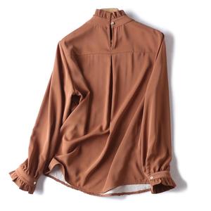Blusa de Gasa para Mujer, Diseño Original, Elegante, Cuello Alto, Manga Larga, Secado Rápido, Transpirable, con Volantes y Cuello de Encaje - Product Image 3