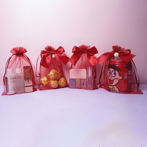 Sacs en <span class=keywords><strong>organza</strong></span> à mailles, sacs à bonbons 9x12/10x15, sac cadeau en <span class=keywords><strong>organza</strong></span> <span class=keywords><strong>rouge</strong></span> transparent avec nœud en ruban, sac en <span class=keywords><strong>organza</strong></span> à cordon pour cosmétiques - Product Image 6