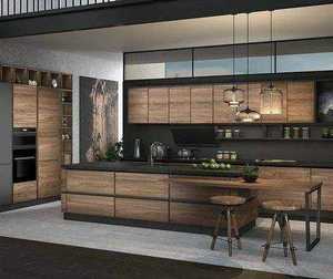 Cuisine moderne noire de luxe avec grand îlot central et hotte aspirante en acier inoxydable - Product Image 4
