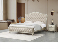 Ensemble de lit double complet de luxe léger américain en bois de hêtre avec finition cuir, mobilier de maison, appartement, style français, hôtel, extensible