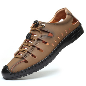 Nuovi sandali estivi da uomo, scarpe Casual in vera pelle, alla moda e versatili, punta cava, scarpe da uomo traspiranti, morbide - Product Image 5