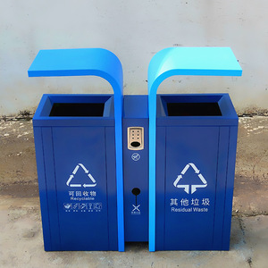 Elegante bote de basura de acero inoxidable para exteriores con dos compartimentos, perfecto para centros comerciales, zonas turísticas, parques y calles. - Product Image 3