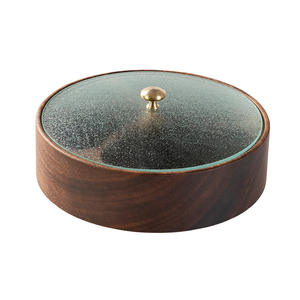 Plateau à fruits et à en-cas à double couche en noyer d'Amérique du Sud, bois d'<span class=keywords><strong>acacia</strong></span>, couvercle en verre pour fête, moulage monobloc jetable, classique - Product Image 1