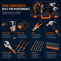 Ensemble de forets, boîte à outils, perceuse sans fil 21V avec 2 batteries, ensemble d'outils manuels multifonctionnels complets pour la réparation à domicile, bricolage, OEM, ODM