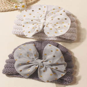 Topi rajut anak, 2 buah topi wol buatan tangan gaya Eropa Amerika busur Visor, topi bayi baru musim gugur musim dingin - Product Image 2