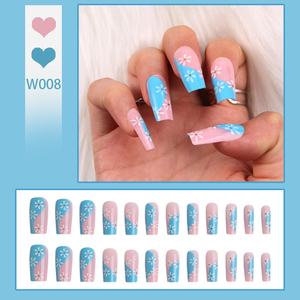 Juego <span class=keywords><strong>de</strong></span> 24 Uñas Postizas <span class=keywords><strong>de</strong></span> Lujo ABS al por Mayor, Diseño <span class=keywords><strong>de</strong></span> Flores Rosas y Azules, Uñas Cuadradas Reutilizables con Pegamento - Product Image 3