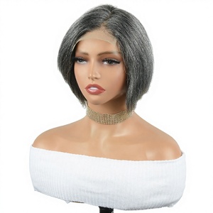 Perruque ZKStraight en <span class=keywords><strong>cheveux</strong></span> humains européens, dentelle française 4x4 transparente, gris, Remy vierge, courte, sans colle, avec ligne de <span class=keywords><strong>cheveux</strong></span> naturelle, densité 150% - Product Image 1