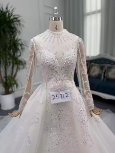 ชุดแต่งงานไซส์ใหญ่ ดีไซน์หรูหรา คอทรงกลม ปักลูกปัด แต่งลูกไม้ ยาว เอวสูง รุ่นใหม่ ขายดี S0316G - Product Image 2