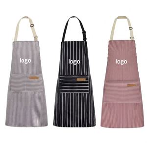 Delantal de Cocina Promocional con Cinturón Largo, Doble Botonadura, Rayas de Algodón y Lino, para Chef, Restaurante, Jardinería - Product Image 1