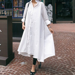 All'ingrosso 2025 primavera ed estate a maniche lunghe allentato Plus Size abito alla moda <span class=keywords><strong>bianco</strong></span> e <span class=keywords><strong>nero</strong></span> <span class=keywords><strong>vestito</strong></span> Casual irregolare - Product Image 1
