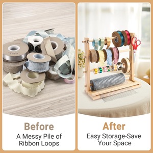 Wooden Ribbon Storage Rack 4 Layers <b>Desktop</b> Rotating Organizer For Workshops Gift Wrapping Crafting Supplies - Product Image 4