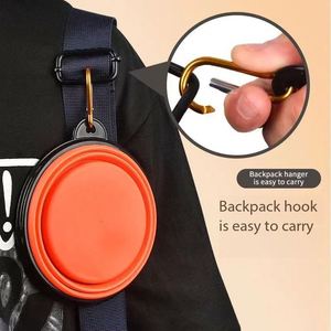 Custom logo <b>Black</b> <b>Frame</b> Foldable with Carabiner Silicone Dog Basin Portable cat Slow Food Bowl for Outdoor Walking Pets Supplies - Product Image 5