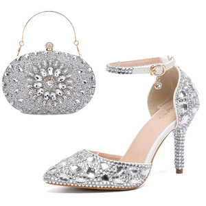 Jia donna tacco alto diamante festa di nozze principessa scarpe da donna perla sposa damigella d'onore con borsa abbinata - Product Image 6
