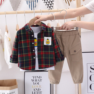 Conjunto de Ropa de Algodón para Bebé de Primavera y Otoño, Camisa a Cuadros de Manga Larga de 3 Piezas, Conjunto de Moda para Niño - Product Image 2