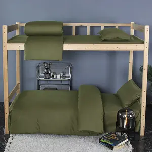 Roupa de cama verde militar de três peças para dormitório estudantil, lençol de 6 peças de algodão para treinamento militar