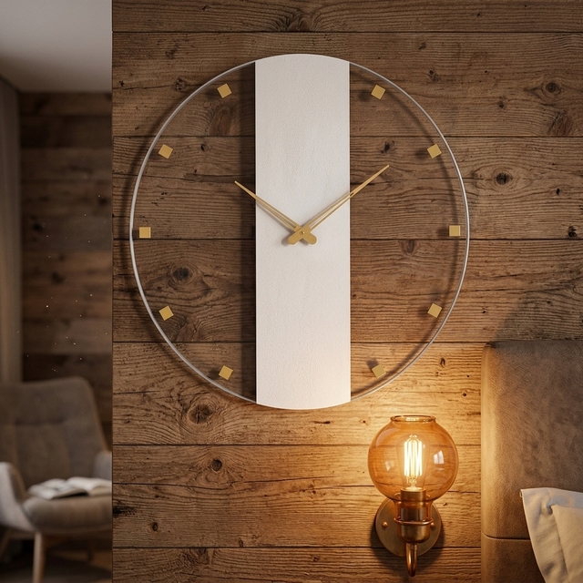 Minimalist Transparent Acrylic Wall Clock with Gold Three-dimensional Scale for Living Room Modern Art Wall Decoration Clock