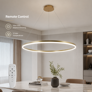 Lustre moderne en métal avec anneau, 120 cm, LED dimmable, télécommande, trois couleurs, pour salle à manger, salon, hôtel, villa - Product Image 3