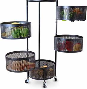 Kitchen <b>Storage</b> Rack 2/3/4/5 Tier Rack Rotatable <b>Storage</b> <b>Vegetable</b> Basket 360 Degree Rotating Baskets Rack With Wheels - Product Image 5