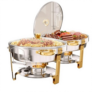 Juego de 2 Calentadores de Comida Portátiles de Acero Inoxidable, Gran Capacidad, Calentador de Vajilla, Duradero, Calentamiento a Gas, Suministros para Buffet - Product Image 1