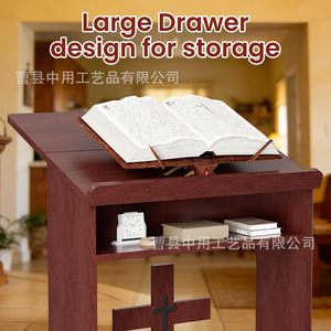 <b>Wooden</b> Prayer <b>Bench</b> With Cross Design And <b>Storage</b> Shelf For Church Or Home Use - Product Image 4