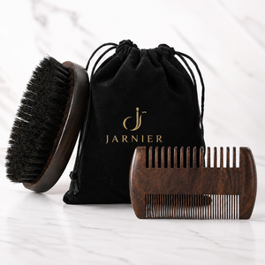 Kit de aseo de barba de madera antiestático personalizado al por mayor para hombres, juego de cepillo de Peine de bigote de corte láser ovalado, peine de bolsillo para el cuidado de la barba - Product Image 2