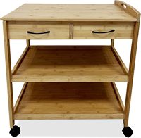 Table de chariot à îlot de cuisine moderne en bambou sur roues pour servir et stocker des récipients alimentaires